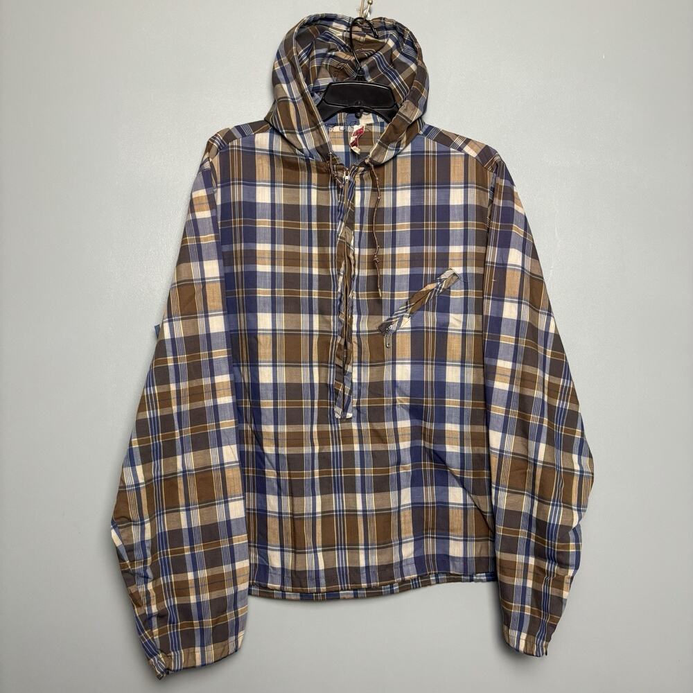 Vintage 1950s McGregor Plaid Flannel Hooded Outdoor Work Shirt Medium Talon